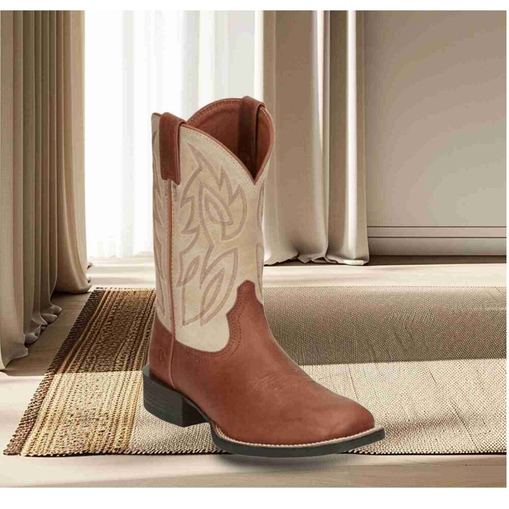 Justin Mens Tall Broad Square Toe Brown Cowboy Boots